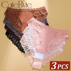 3Pcs/set Lace Sexy Panties Women XS-XL Low-Rise Briefs Sexy Ladies Underwear Trendy Floral Underpants Female Panty Lingerie New