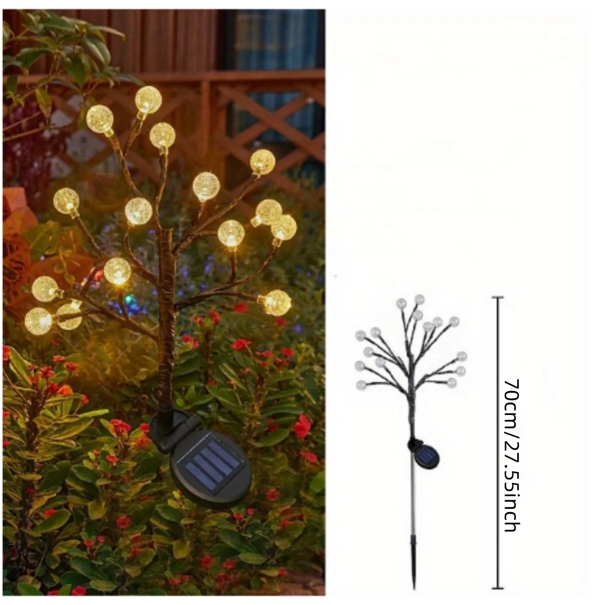 1pcs 15LED Crystal Solar Ball Tree Branch Design Solar Light Fairy Atmosphere Night Lights Waterproof Ground Pathway Lights