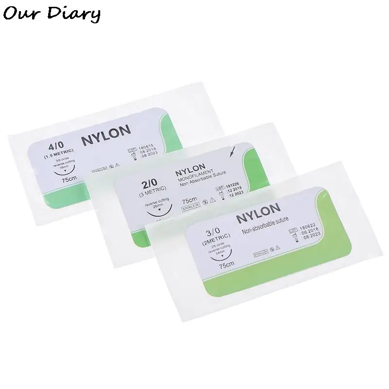 12PCS 2.0/3.0/4.0/5.0 Needle Suture Nlon Medical Thread Sterile Surgical Practice