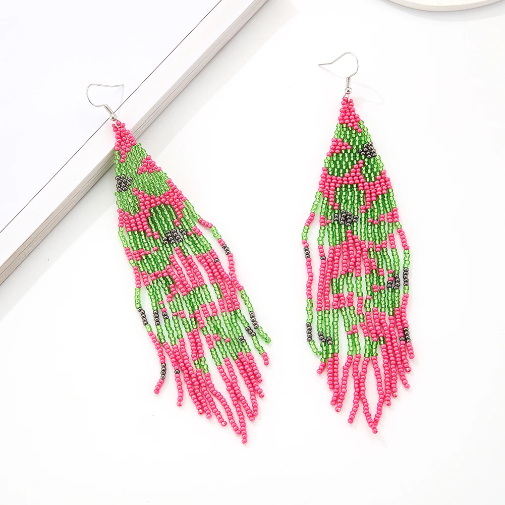 2025 اليدوية أقراط من الخرز زهرة شرابات الإبداعية الحد الأدنى البوهيمي المنسوجة يدويا الهندسة النساء أقراط مطرزة للنساء