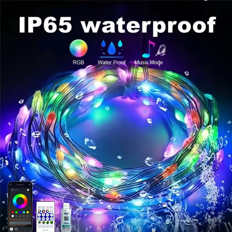 Bluetooth LED String Lights WS2812B USB Fairy Lights Dreamcolor RGBIC Smart Party Christmas Wedding Decoration Garland