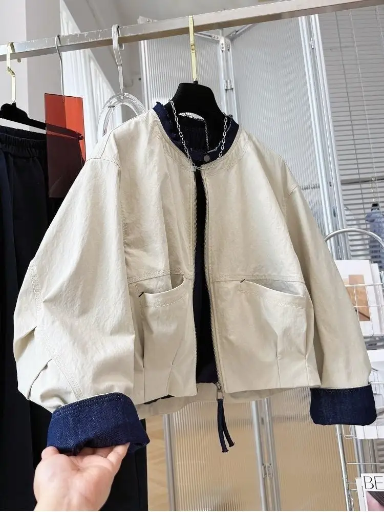 Ladies Short Jacket 2026 Spring Autumn Temperament Round Neck Lady Outerwear Casual Elegant Women's Be All-match Coat