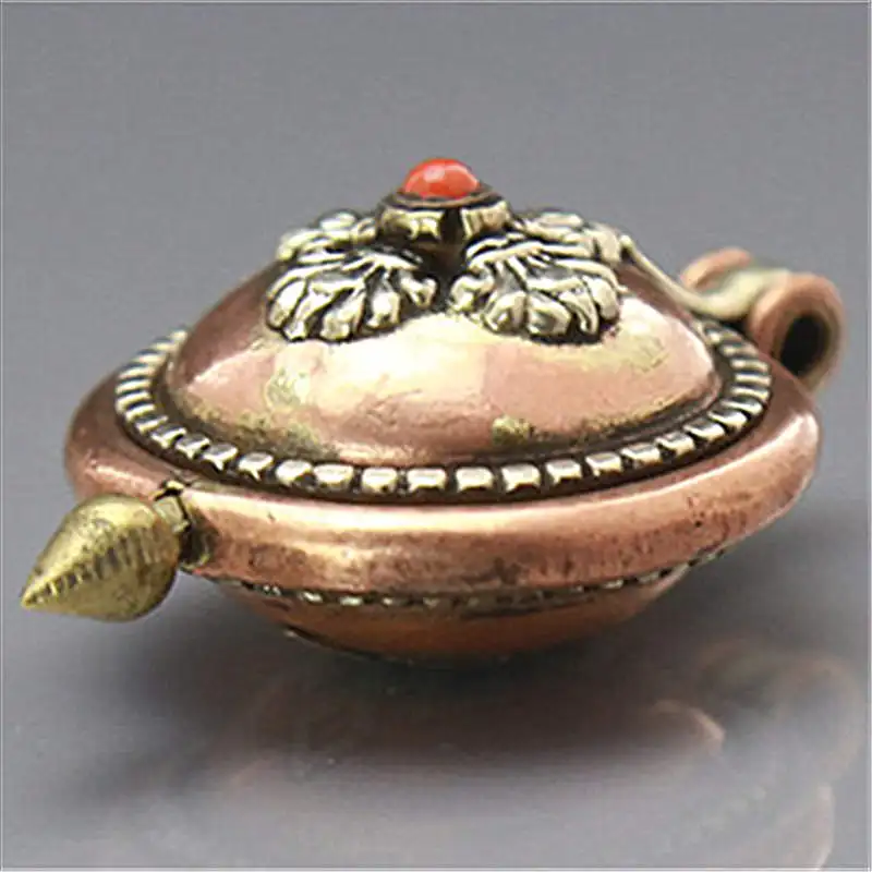 Tibetan Red Brass Cross Dorje Endless Knots Round Prayer box  Amulet Locket Pendants Lucky knots TGB082