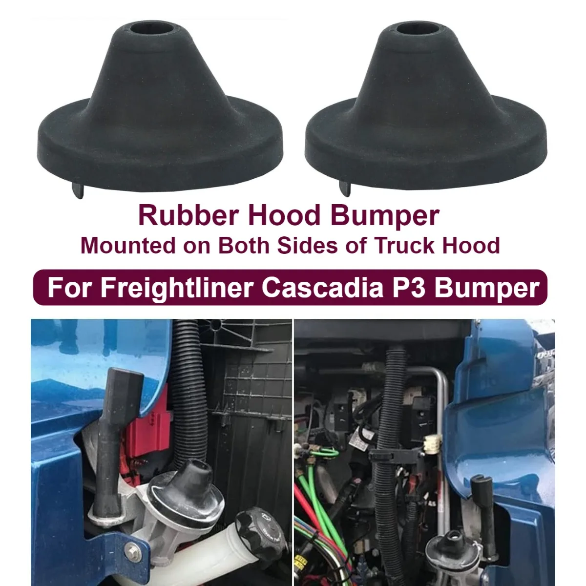 2X Rubber Hood Bumper Rear Stop Cone Mount for Freightliner Cascadia P3 Bumper A18-59704-000, A17-20868-000
