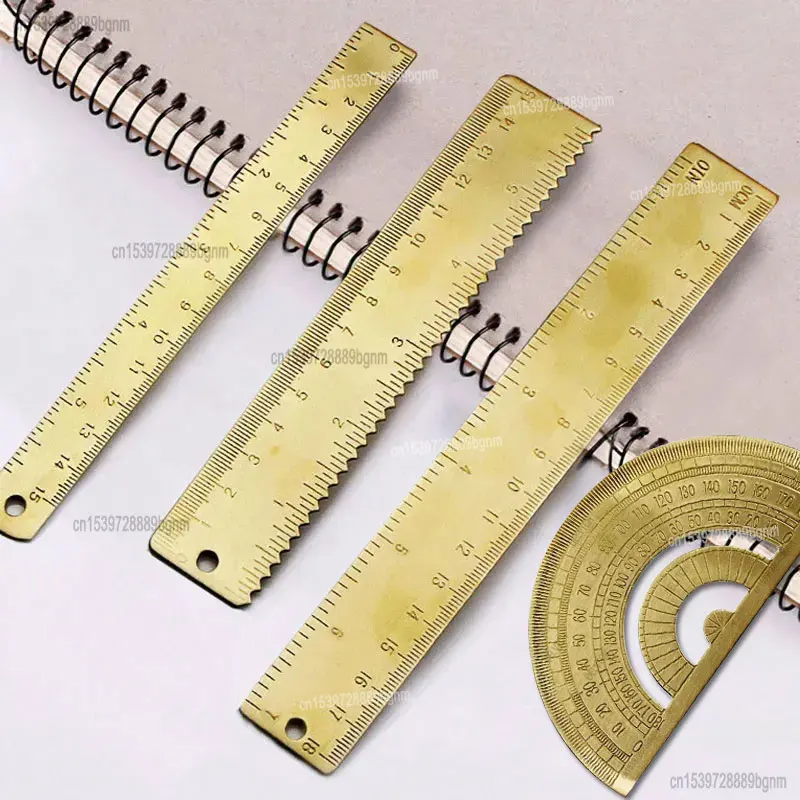 12cm 15cm 18cm Double Scale Metal Brass Straight Ruler CM Inch Office School Math Art Design Student Exam Measuring Drawing Tool