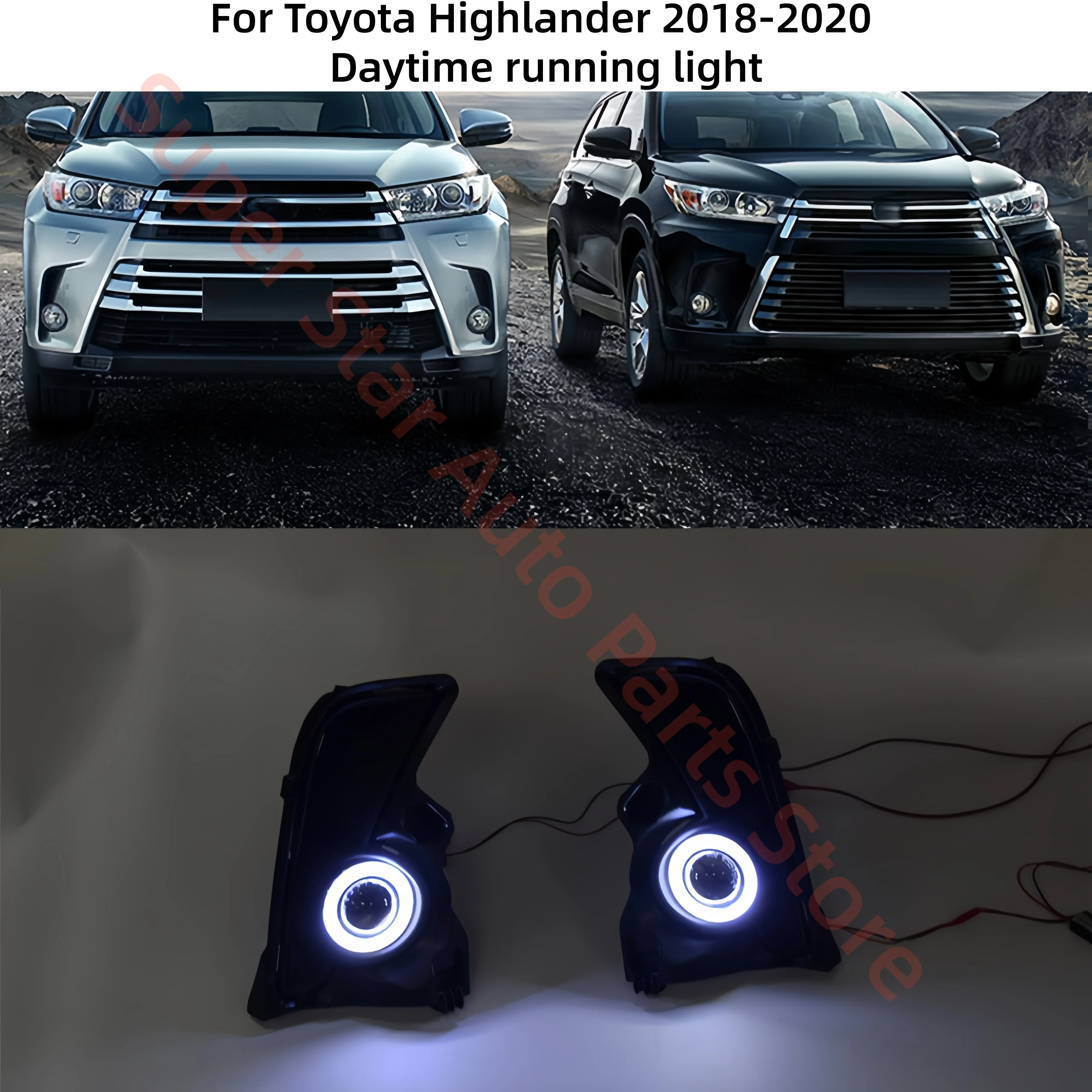 For Toyota Highlander 2018-2020 Special use LED Daytime running light Modification Eyes of angels Lens Fog lamp Automobile parts