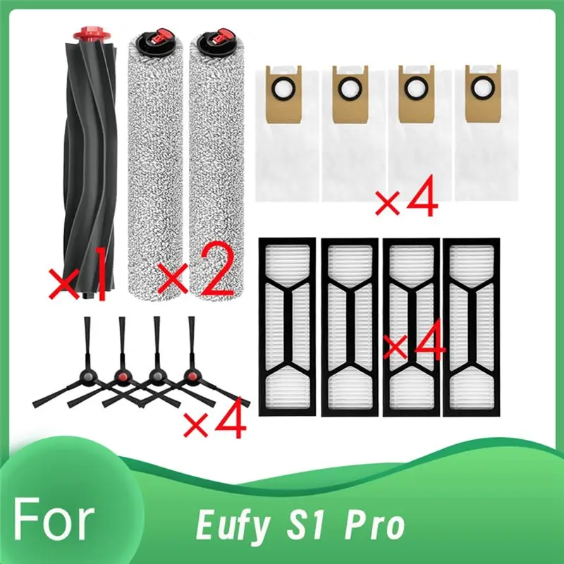 AEE4-15 Pcs For Eufy S1 Pro Self Emptying Robot Vacuum Main Brush Roller Brush HEPA Filter Dust Bag