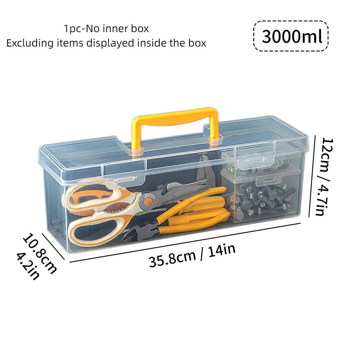 WORTHBUY Multifunctionele Tool Organizer Transparant Gereedschapsopbergdoos met handvat Gereedschap Stofdichte Opbergdoos Grote Capaciteit