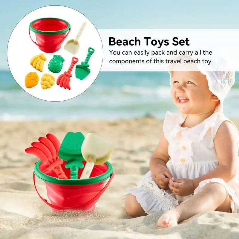 

8pcs Beach Sand Toys Summer Beach Game Children Toys Beach Sand Toys Foldable Bucket Beach Shovel Fruit Styling Toys Set