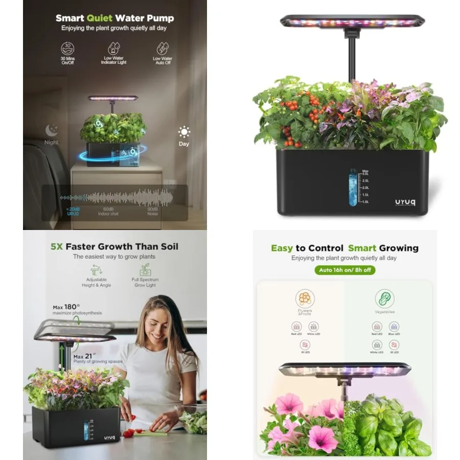

Hydroponics Growing System Garden: 8 Pods Indoor Herb Garden with Grow Light Plants Germination Kit Quiet Automatic Hydroponic
