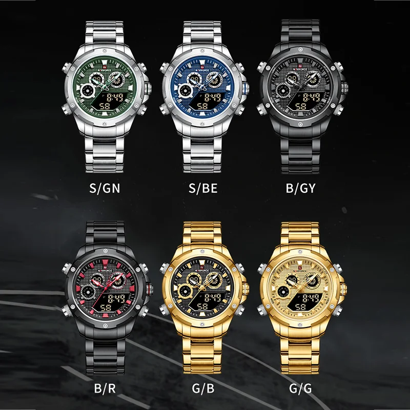 NAVIFORCE Men Watch Sport Military Stainless Steel Quartz Male Wristwatch Digital Waterproof Clock Luminous Relogio Masculino