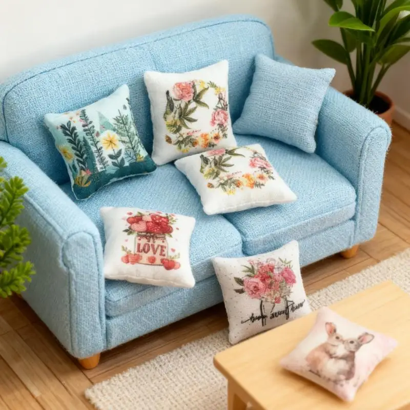 2 Piezas de Sofá para Casa de Muñecas, Escena de Dormitorio, Sala de Estar BJD, Modelo Micro, Decoración Artesanal, Miniatura, Cojín de Pascua para el Hogar, Regalo Festivo