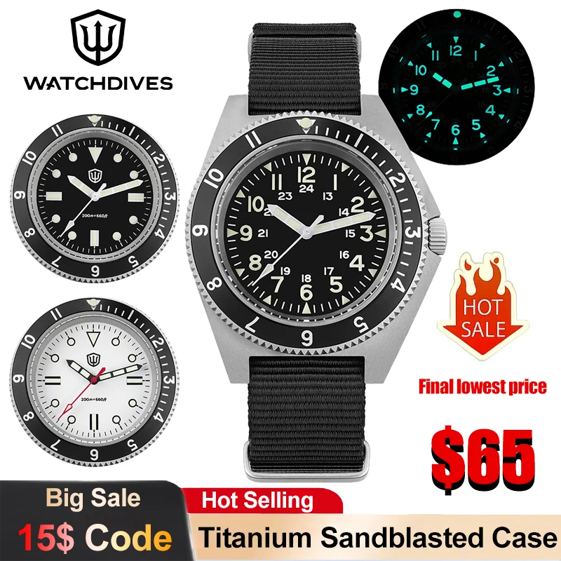 Watchdives WD1972 ساعة كوارتز 200 متر مقاوم للماء مضيئة الفولاذ المقاوم للصدأ ساعات عتيقة VH31 حركة الياقوت كريستال ساعة رجالية #1