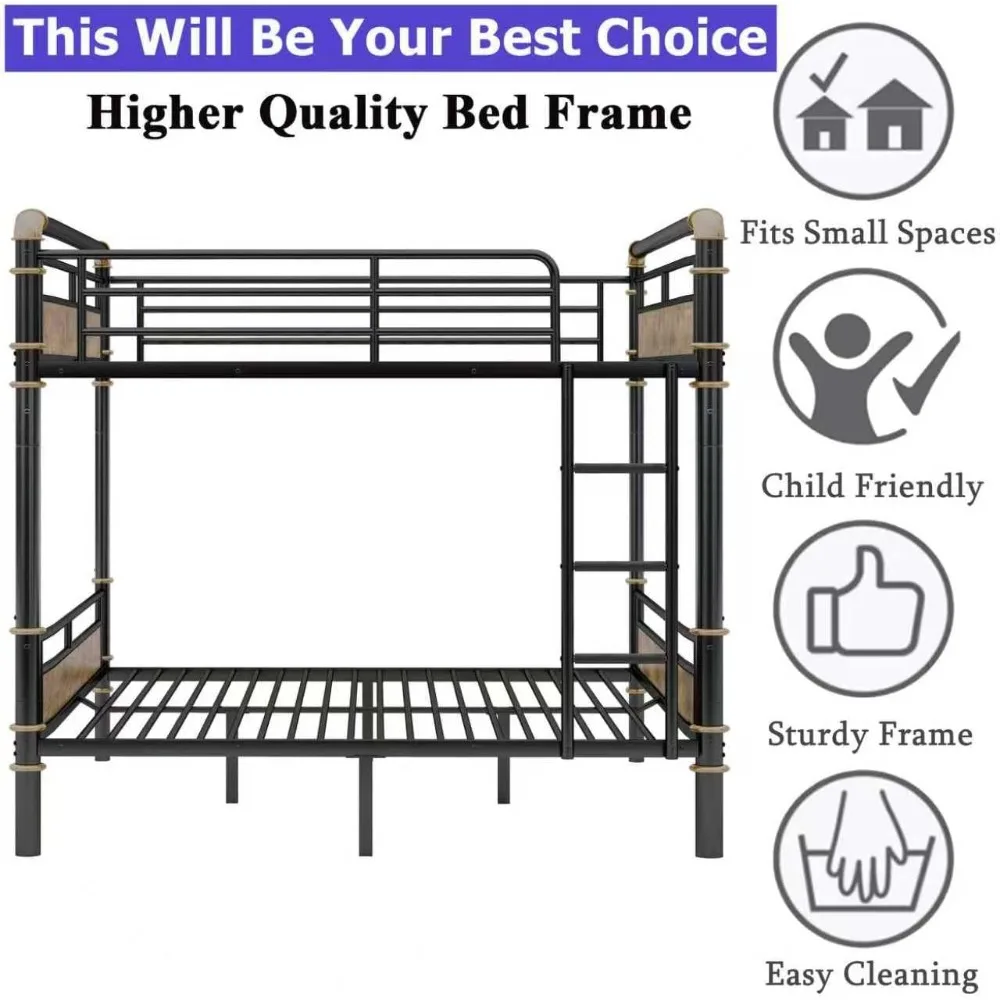 سرير معدني قوي مزدوج XL فوق Twin XL بطابقين - سرير متعدد الاستخدامات 2 في 1 للبالغين والأطفال