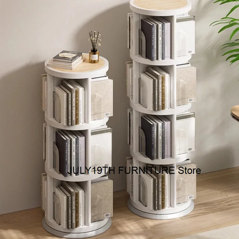 Cabinets Bedroom White Bookcase Display Shelves Mobile Rotating Bookcase Organizer Round Estante Para Livros Modular Furnitures