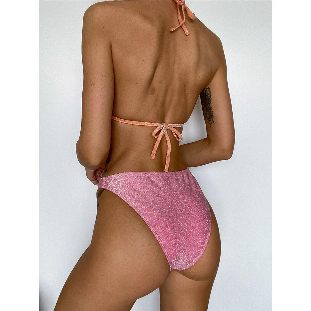 S - XL Glänzender, glitzernder, funkelnder, gespleißter Neckholder-Badeanzug für Damen, einteiliger Badeanzug, Damen-Badebekleidung, Badeanzug, Schwimmanzug V4660SW – Detail 11