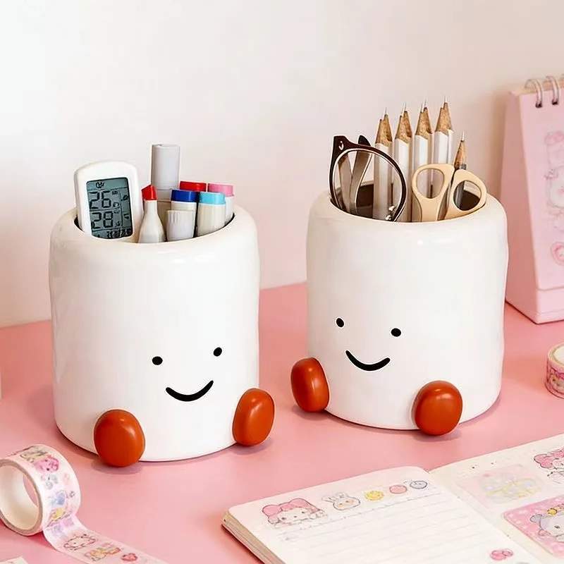 Cute Cartoon Desktop Pen Holder Large Capacity Decorative Ornaments Makeup Brush Holder Pen Container for Students Gift