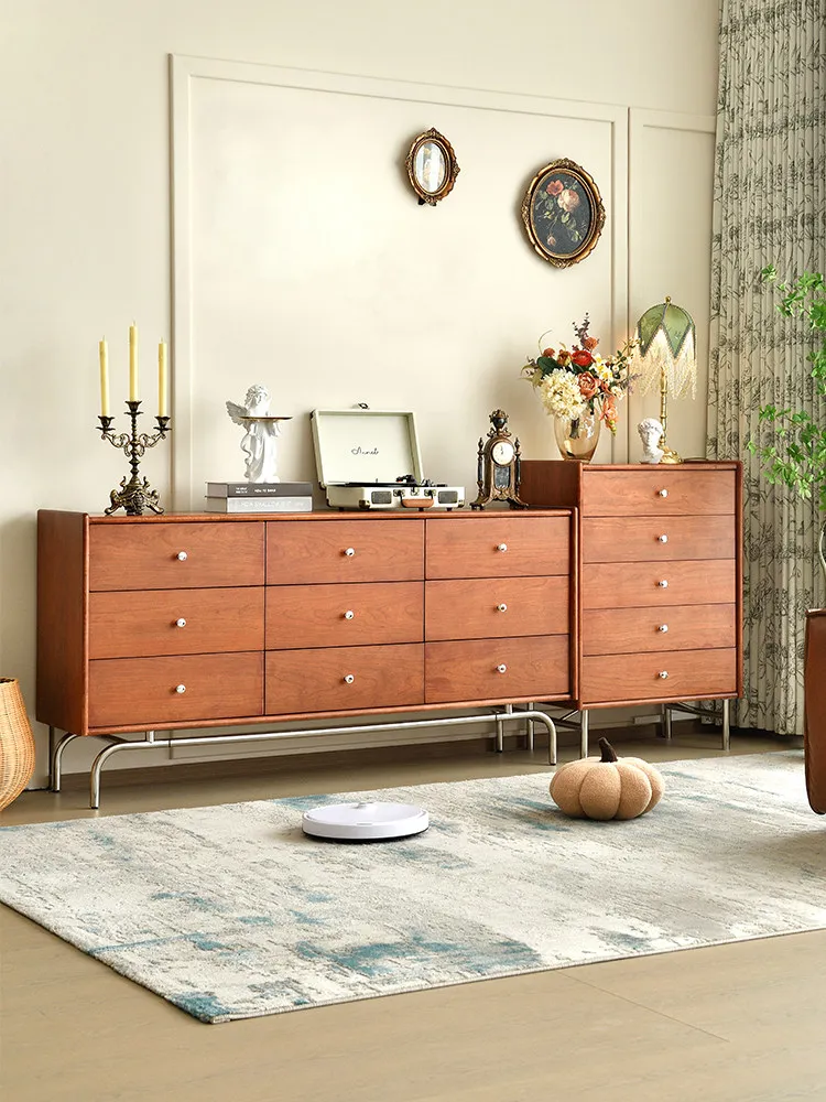 

HYS medieval cherry wood solid wood chest French retro style living room storage cabinet bedroom