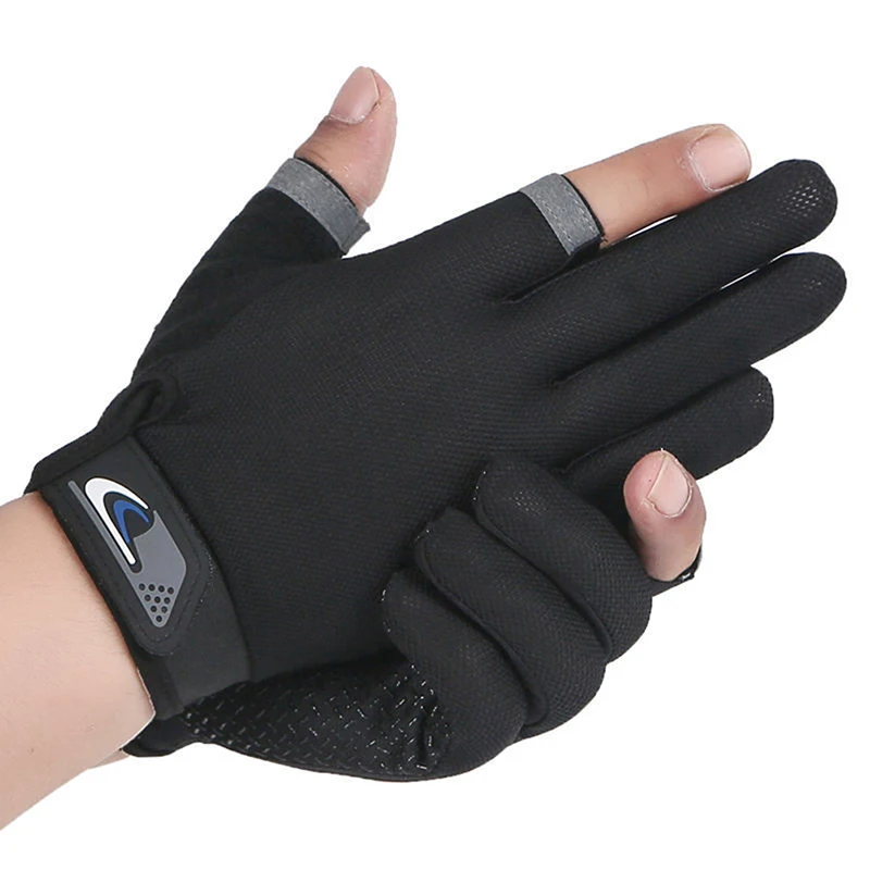 Summer Men Fishing Gloves Women Two Finger Cut Male Touchscreen Angling Anti-Slip Sun-Proof Breathable Cycling Fitness Gloves