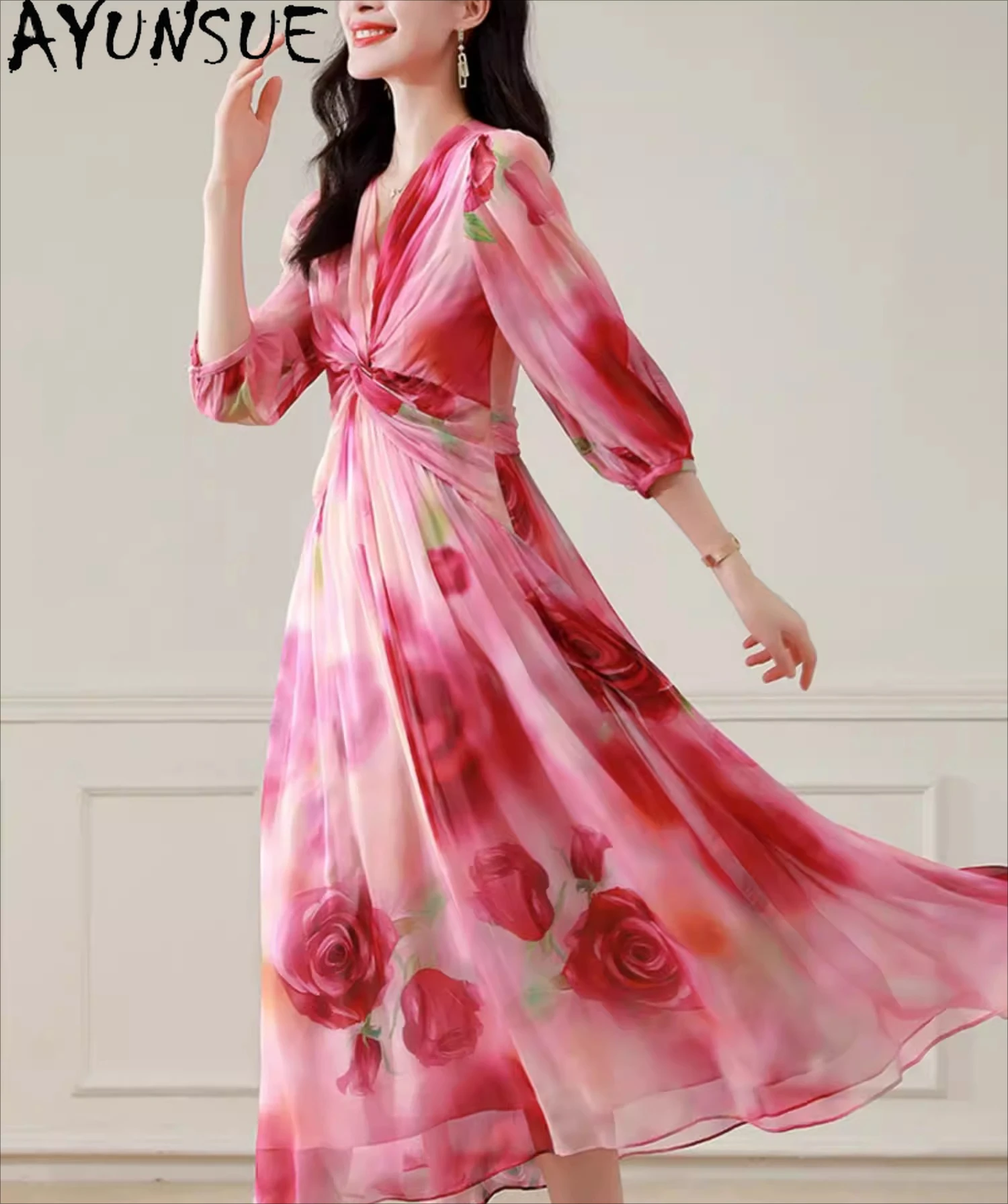 

AYUNSUE 100% Натуральное Шелковое Платье из Тутового Шелкопряда для Женщин 2026: Элитная Летняя Одежда, Вечернее Платье, Элегантные Женские Платья