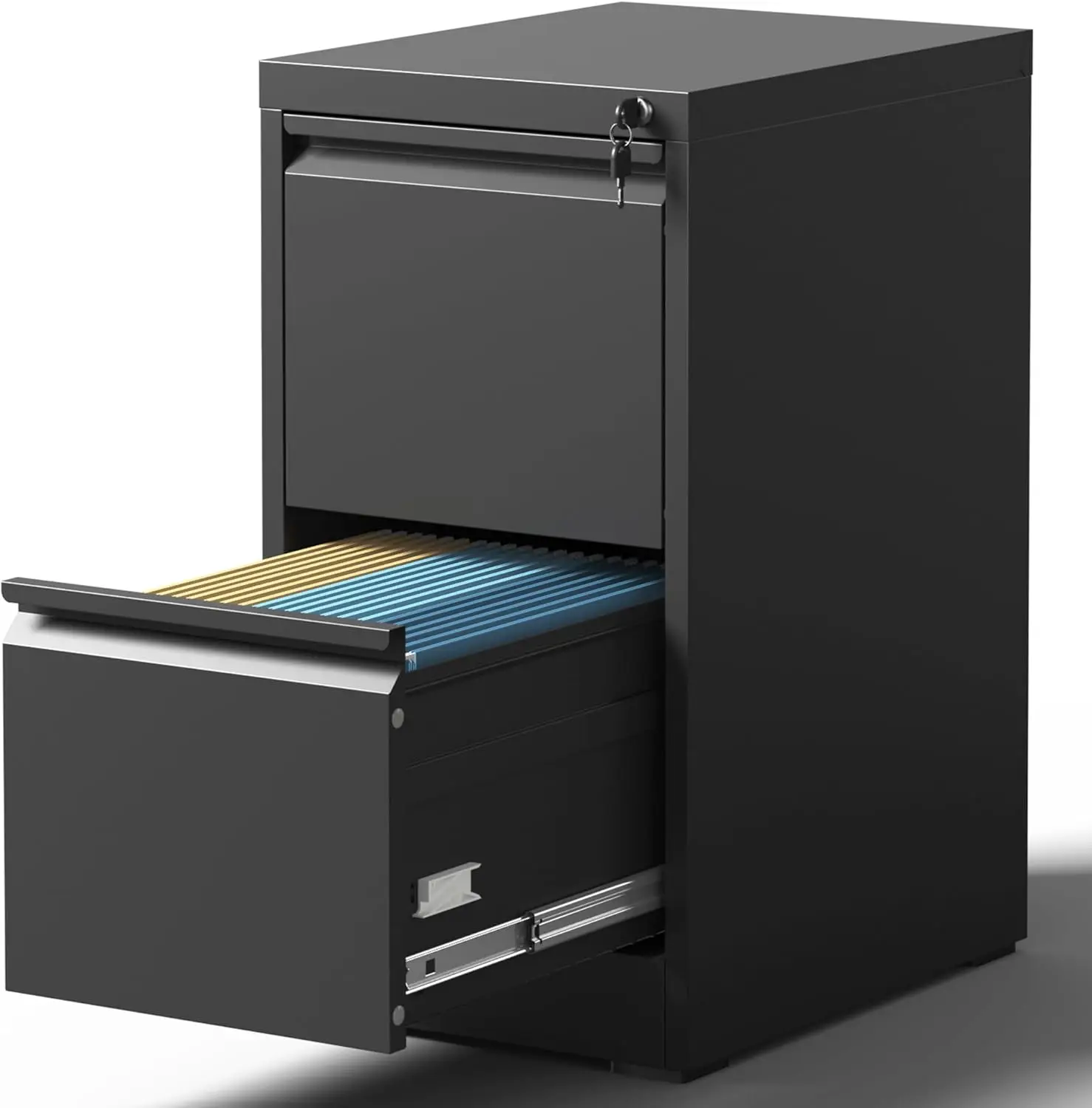 2 lockable drawer filing cabinets, metal upright filing cabinets for home offices, hanging legal/letter sized documents