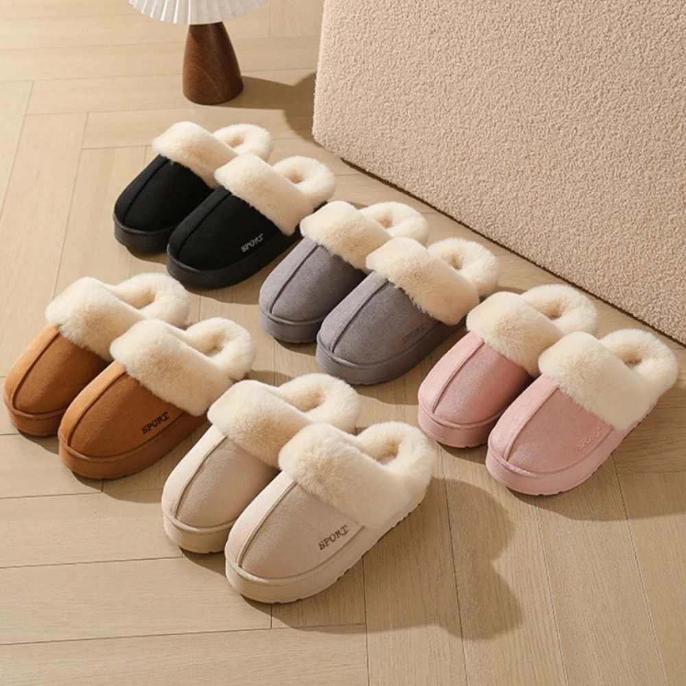Winter Plush House Slippers for Couples Warm Indoor & Outdoor Cotton Shoes for Men & Women Fuzzy Home Footwear Bedroom Slippers view 2