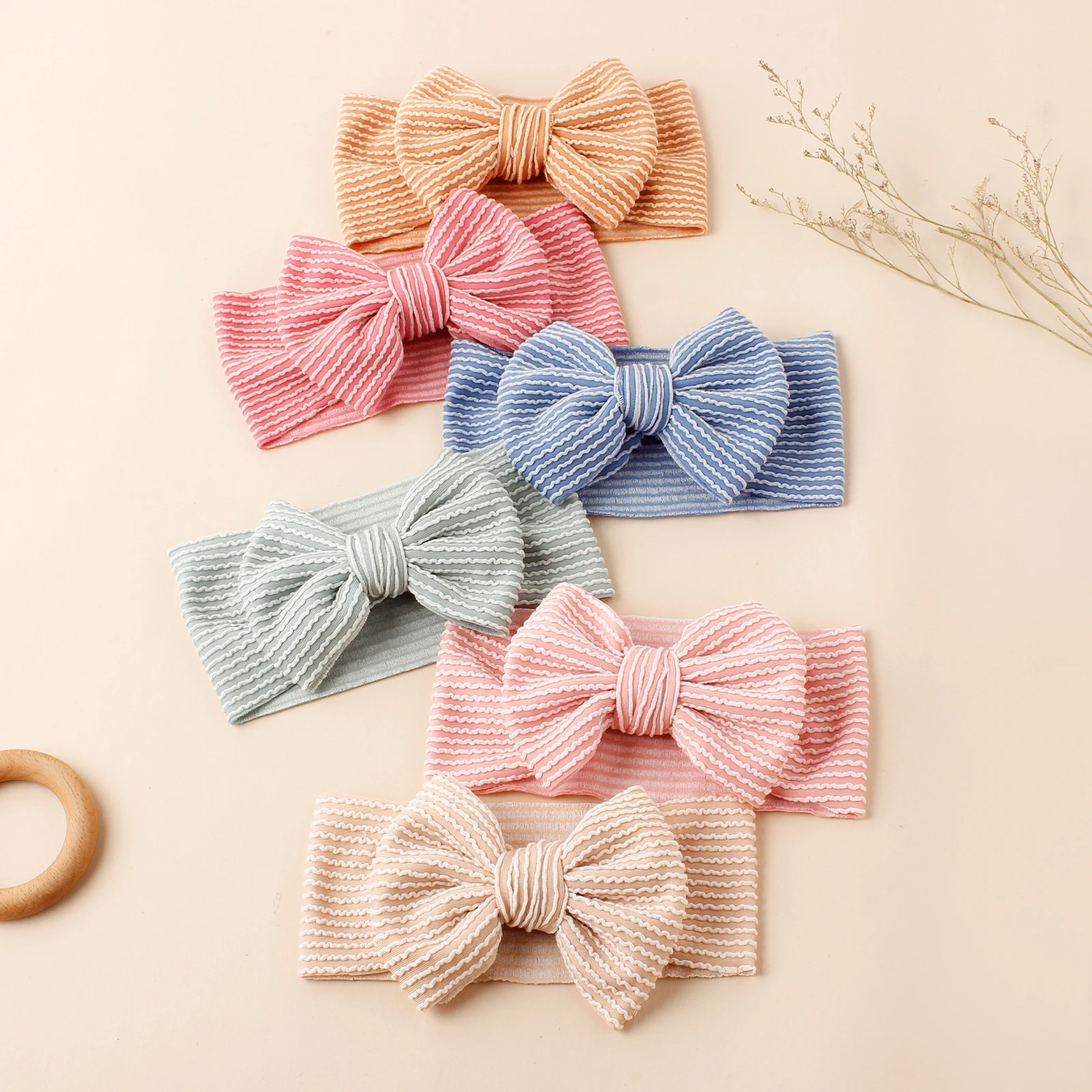 3 Pieces of Soft and Comfortable Elastic Headbands with Cute Striped Bows Perfect for Daily Wear and Photos Suitable For Baby