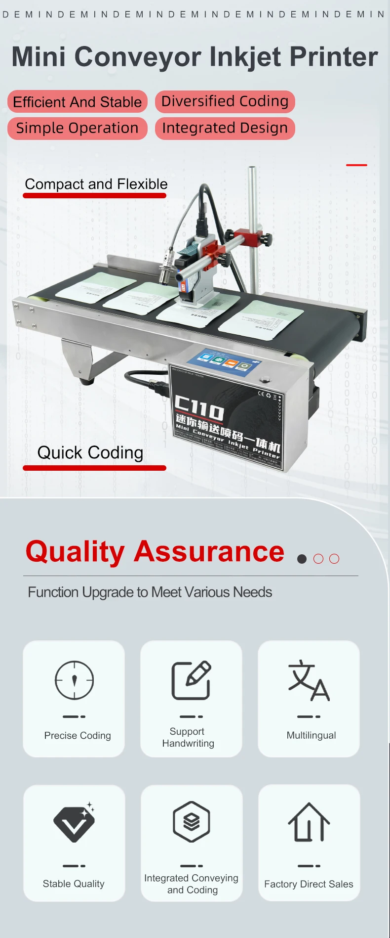 C110 Mini Conveying Inkjet Printer Production Date Two-dimensional Code Small Multi-functional Coding Machine