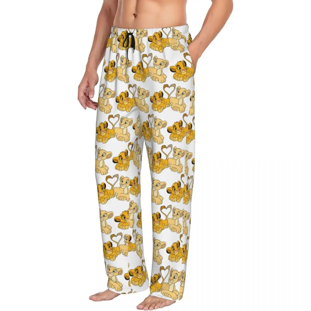 Custom The King Lion Pajama Pants Sleepwear Men's Elastic Waistband Simba And Nala Sleep Lounge Bottoms with Pockets