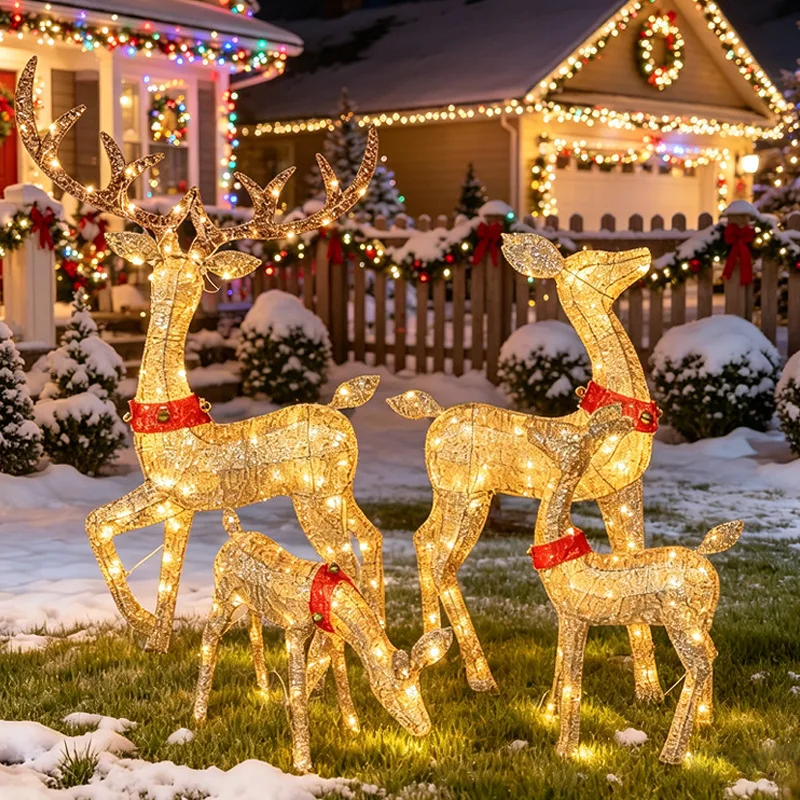 Glowing Christmas Deer Four Luxury Sets Foreign Trade E-commerce Christmas Elk Ornaments