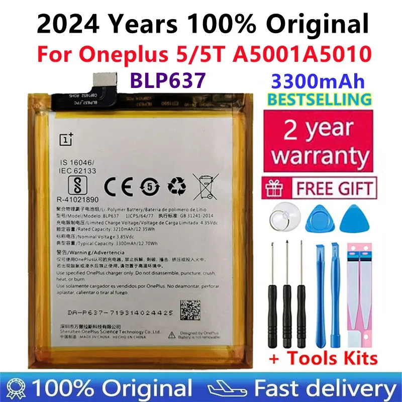 

2024 Years Original BLP637 Battery For One Plus Oneplus 5 / 5T High Capacity 3300mAh Mobile Phone Replacement Battery With Tools