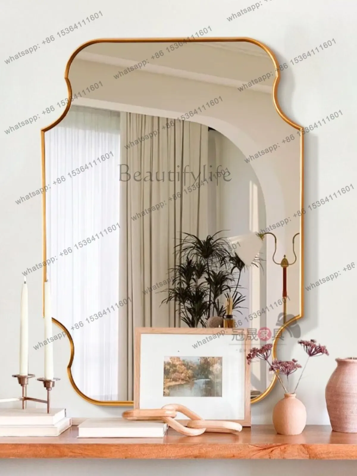 LS French special-shaped bathroom mirror toilet simple retro makeup home toilet dressing mirror