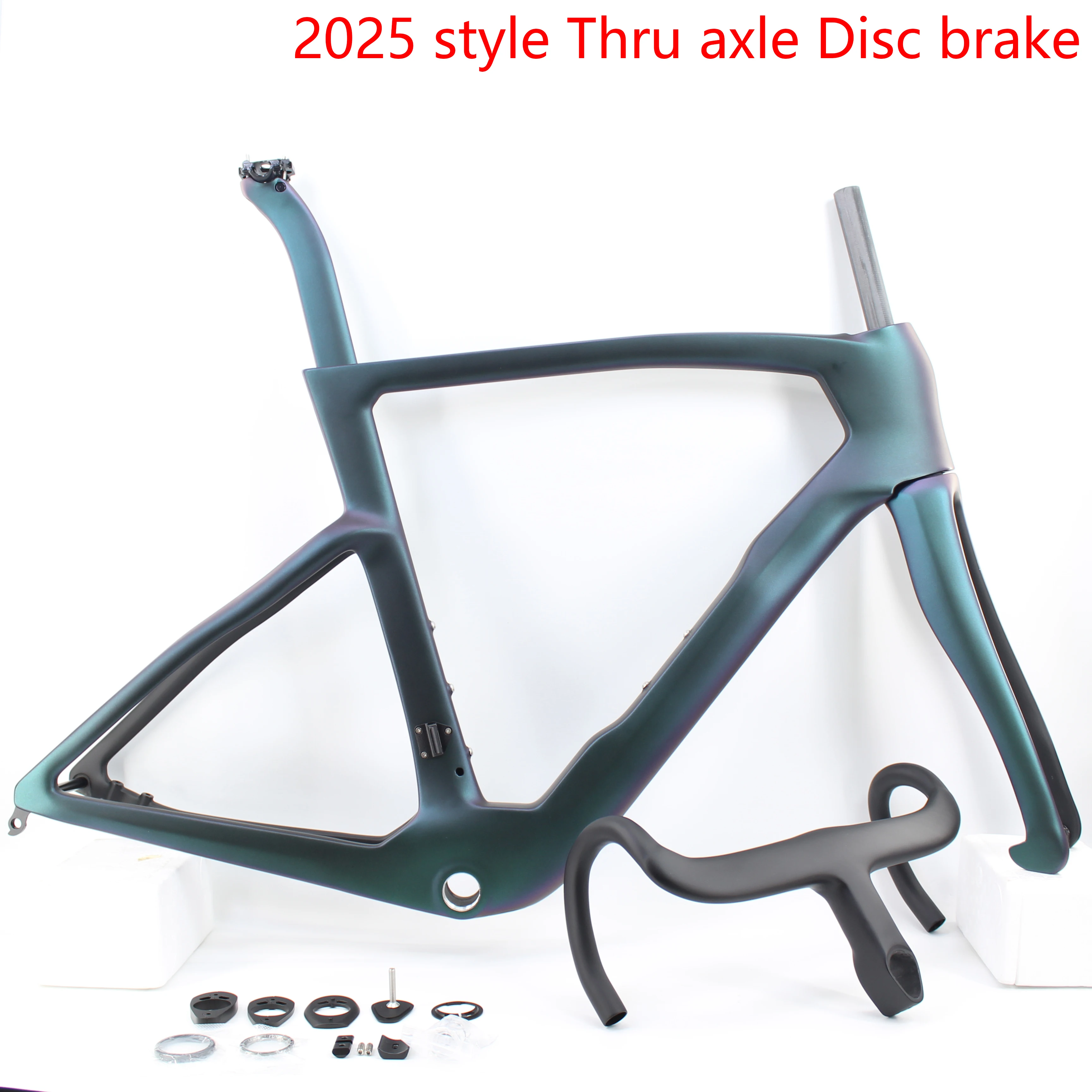 

2025 Новейший 700C полностью скрытый шоссейный велосипед, полностью углеродное волокно, сквозная ось, дисковый тормоз, велосипедная рама, карбоновый руль, вилка, подседельный штырь