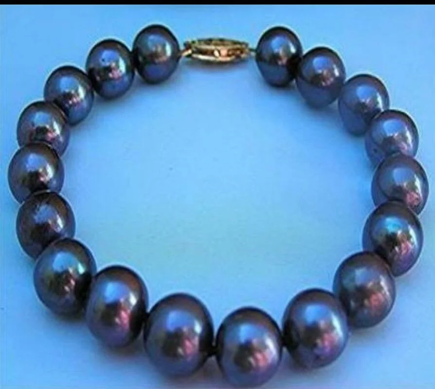 Huge AAA 9-10mm natural tahitian black Round pearl bracelet 7.5-8