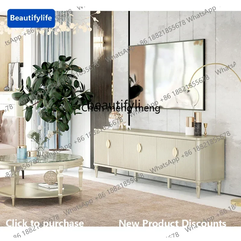 

183FAmerican Light Luxury Solid Wood TV Cabinet Modern French Simplicity Coffee Table TV Stand Living Room Furniture LockerAA