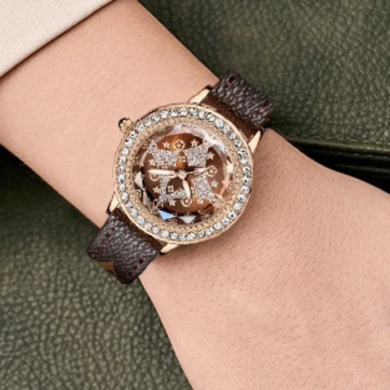 Leather Bands Women Watch Luxury Diamond Lucky Star Quartz Watch Fashion  3 Bar Waterproof Lady Clock