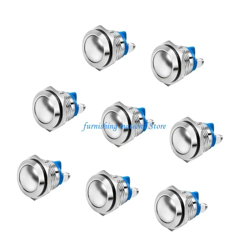 Y5GD 8Pcs 16mm Waterproof Momentary Resets Metal Push Button Switches Screw Terminals Car Engine Doorbell Power Switches