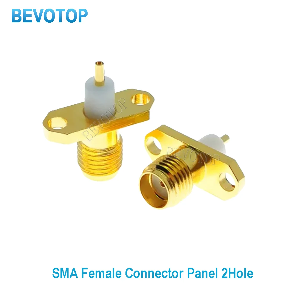 

100 шт./лот панельный разъем SMA, гнездовой разъем SMA, 2 отверстия, фланец, припой, коаксиальный адаптер 50 Ом, позолоченный