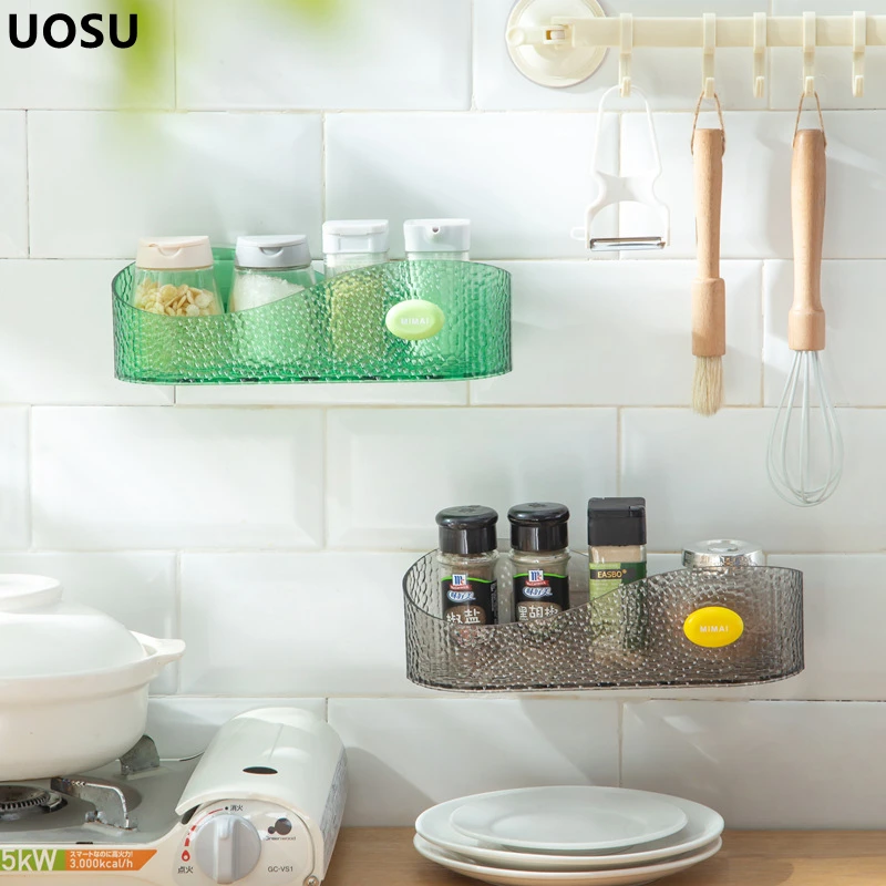 UOSU Bathroom Shelf Shower Caddy Organizer Wall Mount Shampoo Rack With Towel Bar No Drilling Kitchen Storage Accessories