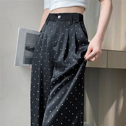 Polka Dot Stain High Waist Suit Wide Leg Women's Full Pants 2024 New Summer Female Elegant Straight Loose Trousers Autumn