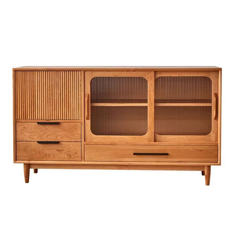 

North American cherry wood side cabinet, modern simple push-pull retractable dining table, integrated cabinet restaurant