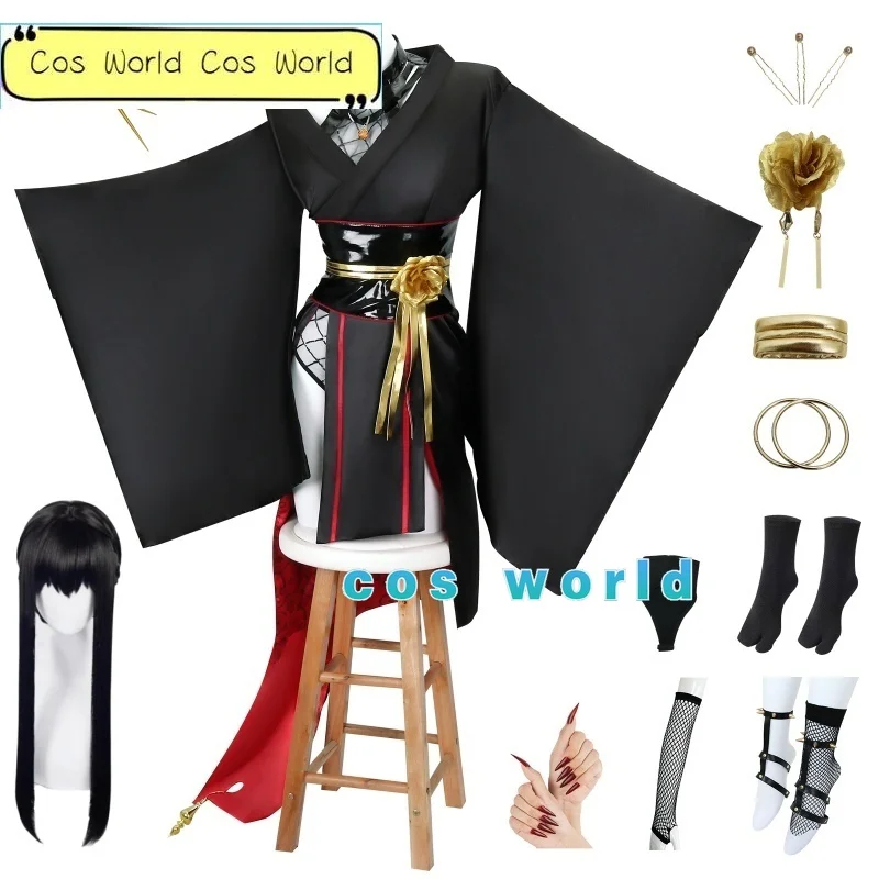 Yor Forger disfraz de Cosplay para mujer, vestido con peluca, Kimono negro, Yor Briar, accesorios de pulsera, fiesta de Halloween de Anime