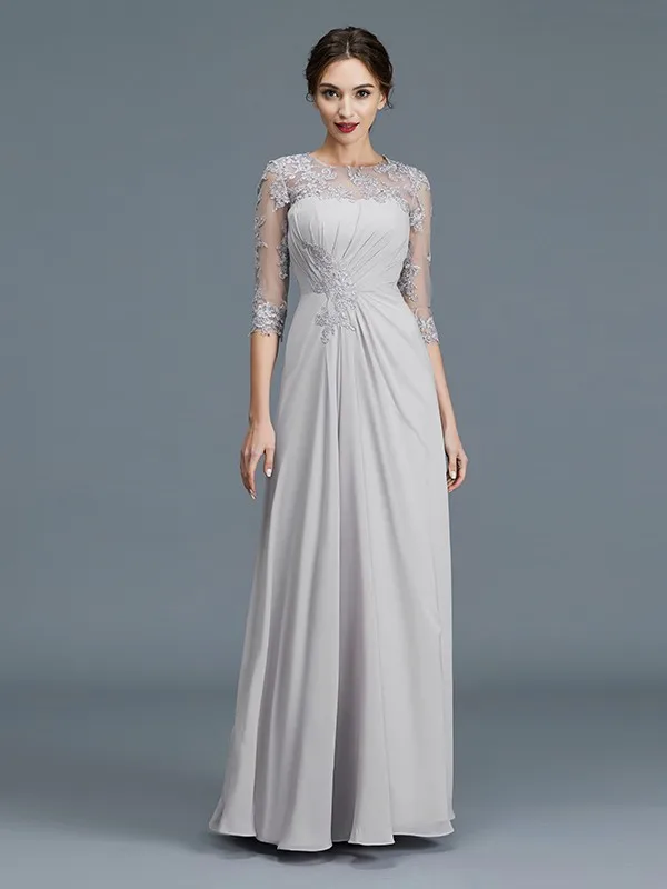 Abiti per la madre della sposa in argento a-line mezze maniche Appliques in Chiffon Plus Size abiti lunghi per la madre dello sposo per il matrimonio