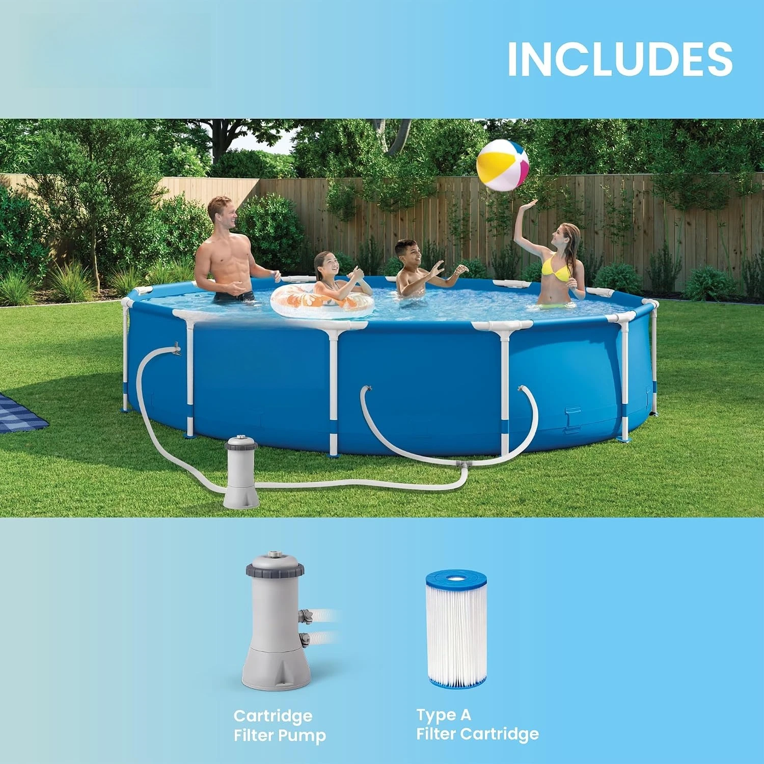 Metal Frame 12 ft x 30 in Above Ground Pool Set, Round Swimming Pool with Steel Frame, 530 GPH Cartridge Filter, Customized