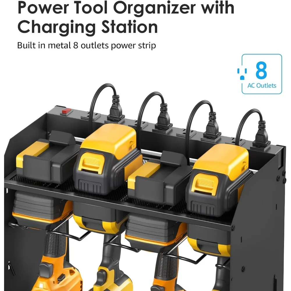 CCCEI Black Large Tools Organizer Wall Mount Charging Station, 39 Inch Long Power Tool Battery Storage Rack with 6FT Power