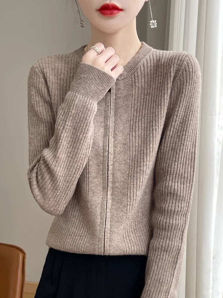 New Chic Women Cashmere Sweater O-Neck Zipper Cardigan Autumn Winter 100% Merino Wool Knitwear Quality Soft Tops Korean Popular