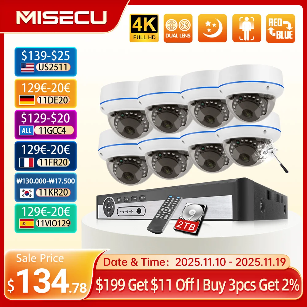

MISECU 8CH 4MP 5MP POE купольная IP-камера безопасности антивандальная домашняя система видеонаблюдения комплект защиты видеозаписи