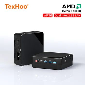 TexHoo 미니 PC 컴퓨터 게임용, AMD Ryzen7 4800H 포켓 듀얼 HD-MI LAN, WIFI6, 윈도우 11 프로 NUC 오피스, DDR4 NVMe 포 디스플레이