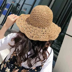 Summer Hat for Women Straw Large Brim Sun Hat Folding Travel Beach HatSun Shade Parent-child Hat Mom Girls Sun Hats