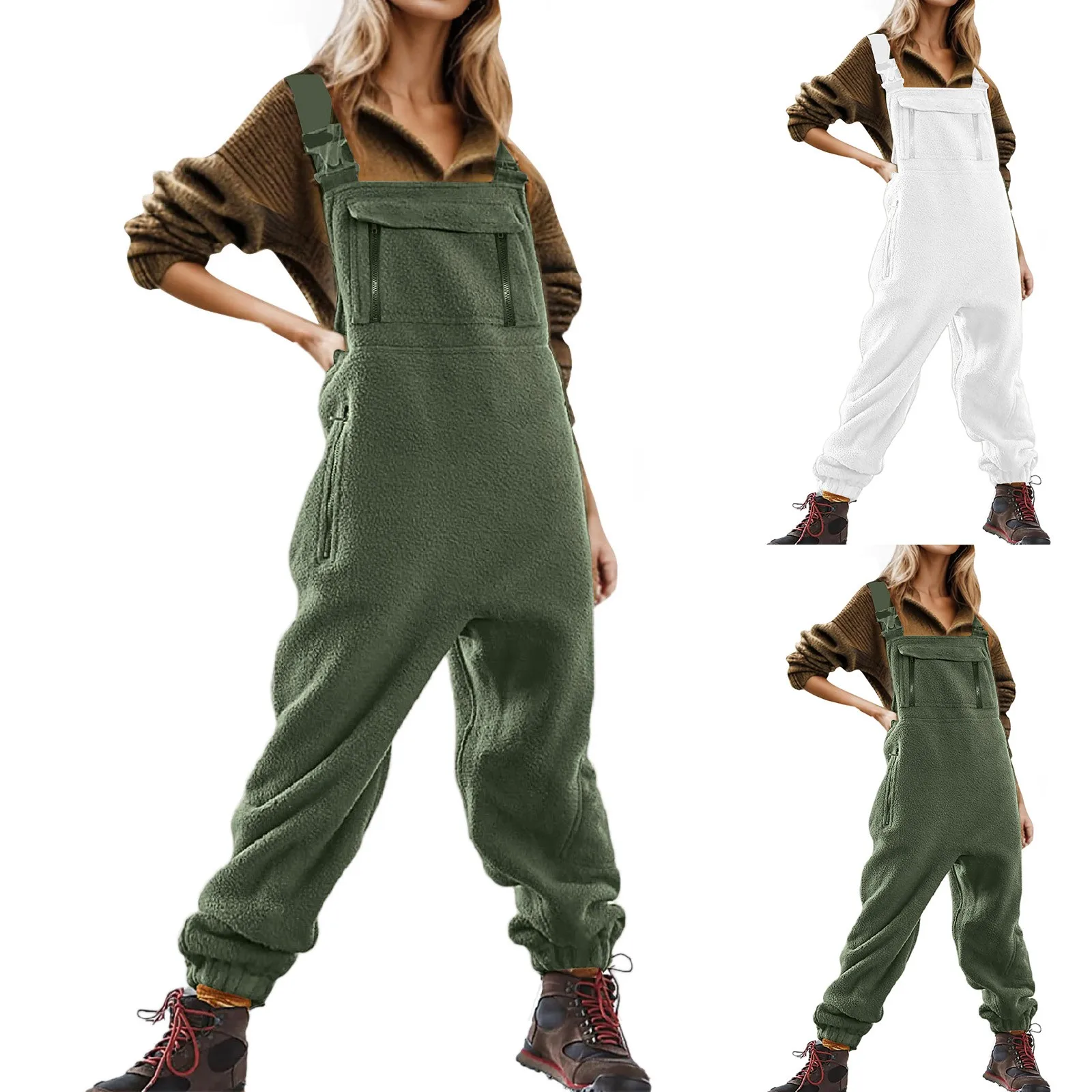 Winter Warm Jumpsuits For Women Bib Overalls Adjustable Suspenders Rompers With Pockets Casual Dungarees Playsuits Streetwear